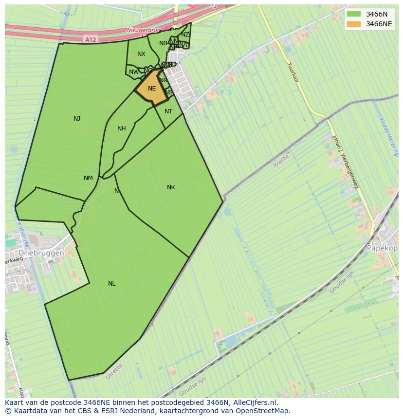 Afbeelding van het postcodegebied 3466 NE op de kaart.