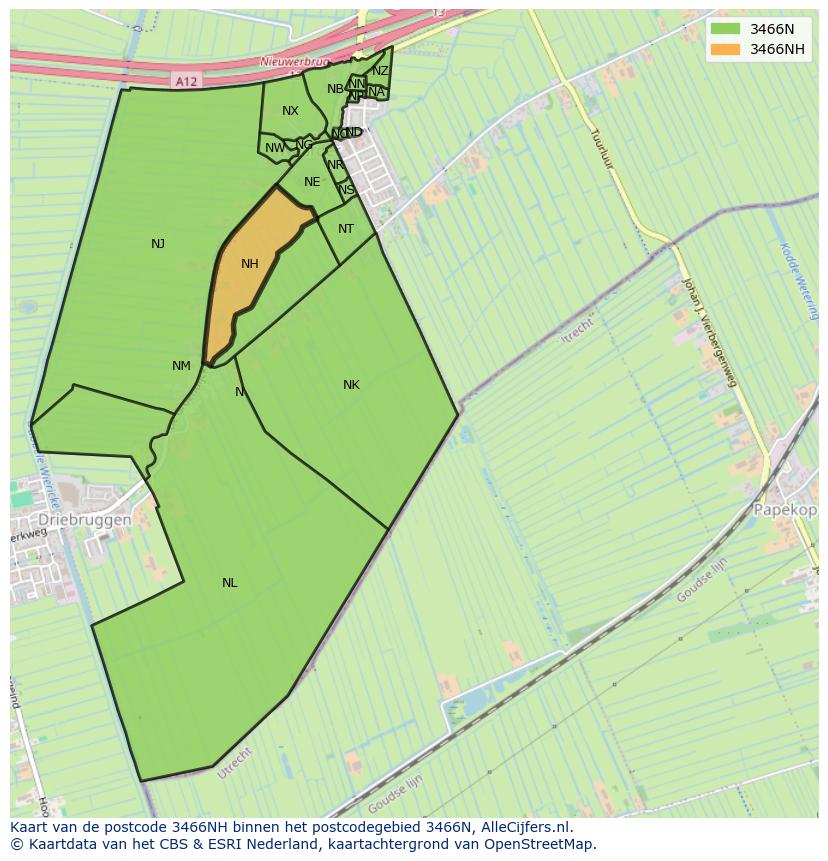Afbeelding van het postcodegebied 3466 NH op de kaart.