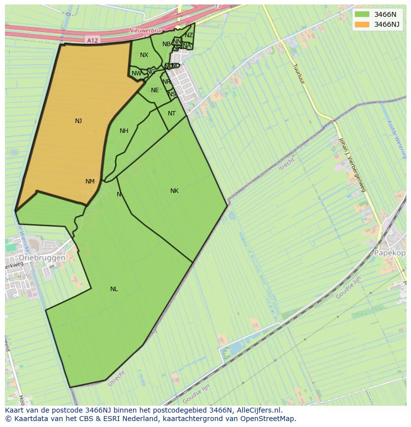 Afbeelding van het postcodegebied 3466 NJ op de kaart.