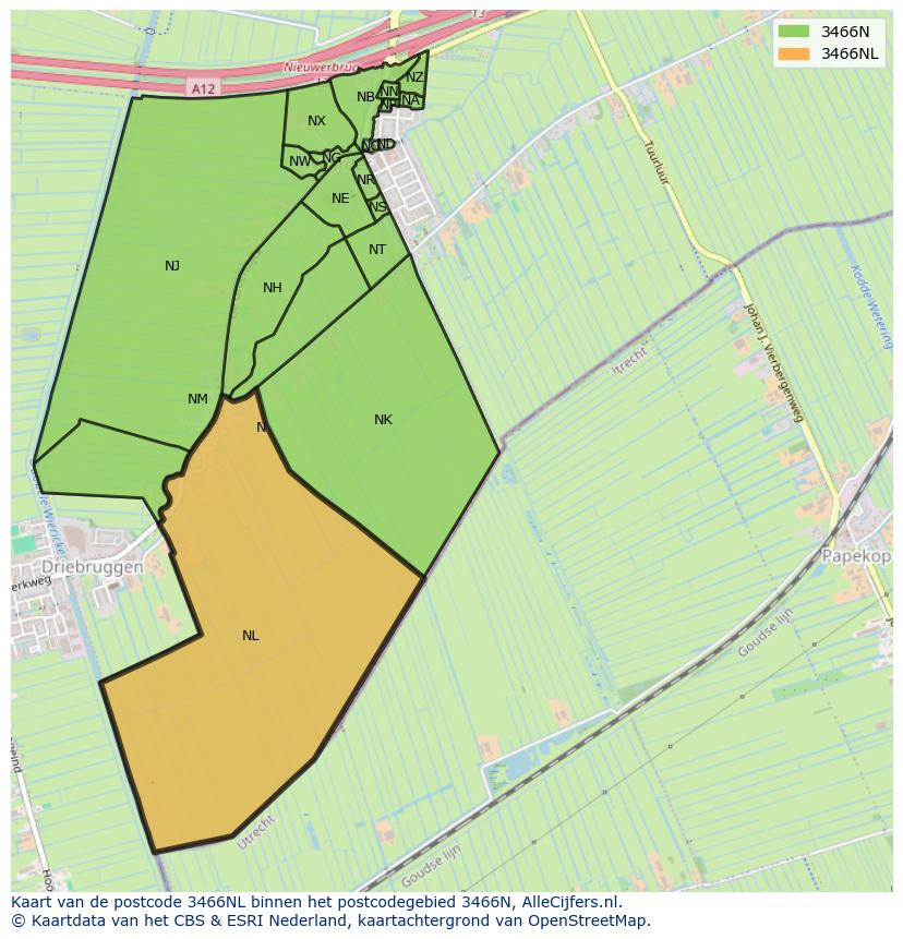 Afbeelding van het postcodegebied 3466 NL op de kaart.