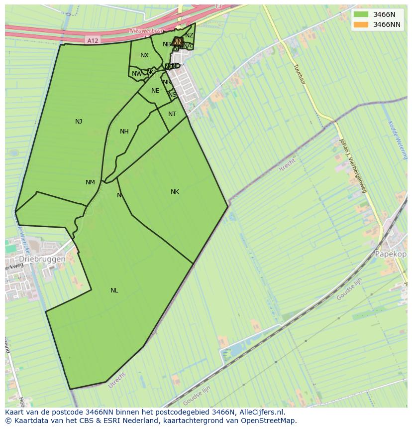 Afbeelding van het postcodegebied 3466 NN op de kaart.