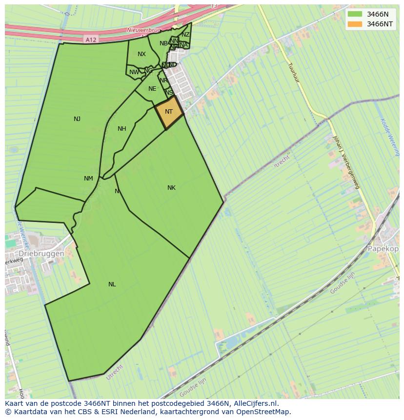 Afbeelding van het postcodegebied 3466 NT op de kaart.