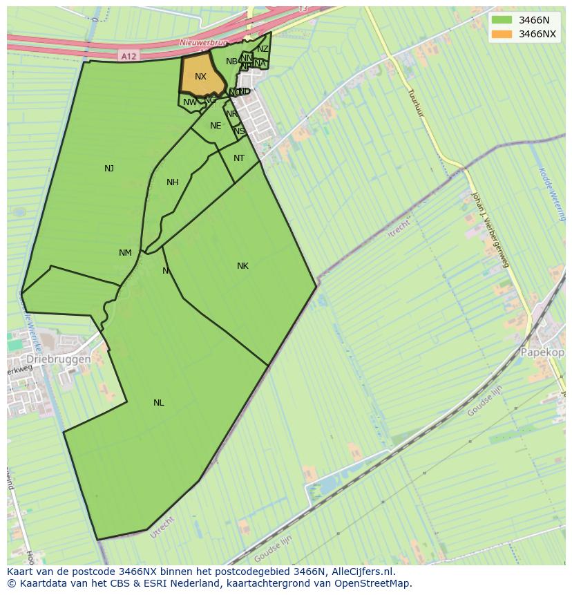 Afbeelding van het postcodegebied 3466 NX op de kaart.