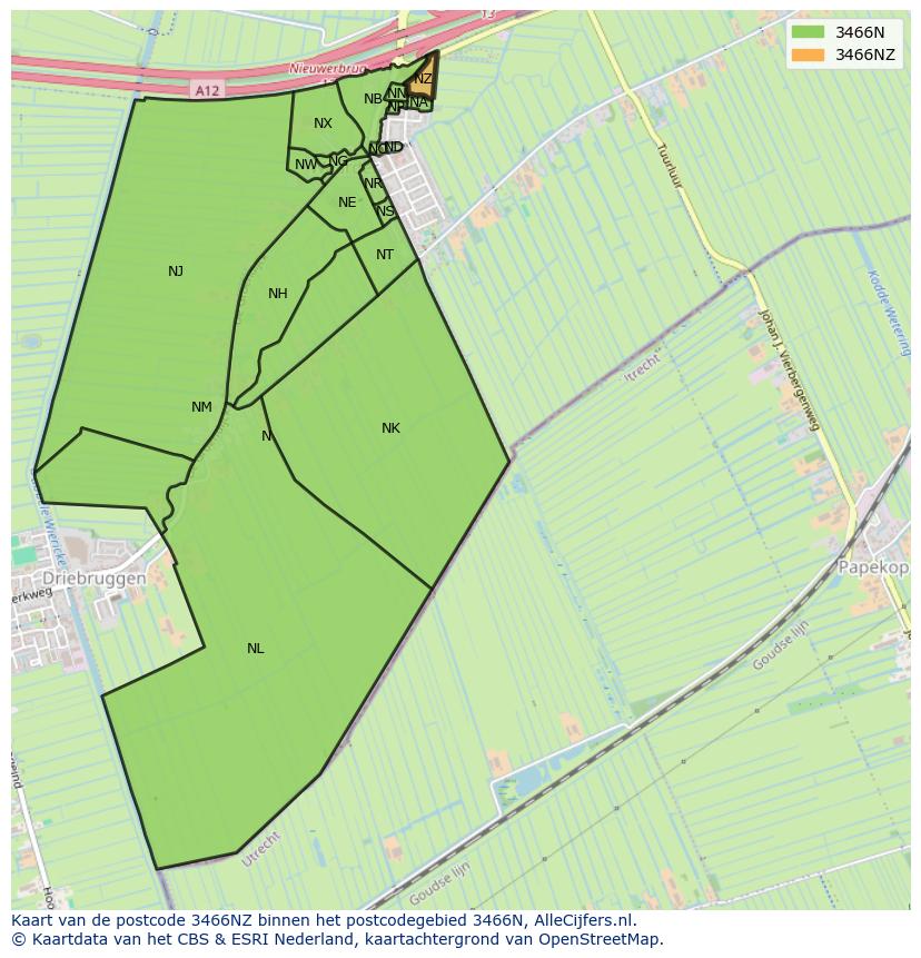 Afbeelding van het postcodegebied 3466 NZ op de kaart.