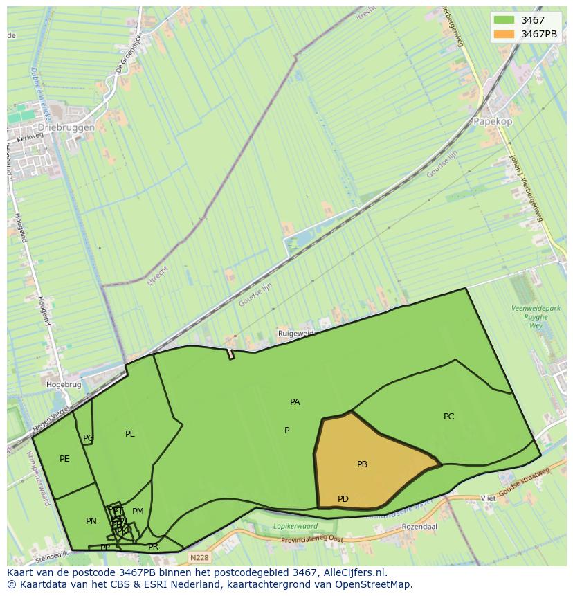 Afbeelding van het postcodegebied 3467 PB op de kaart.
