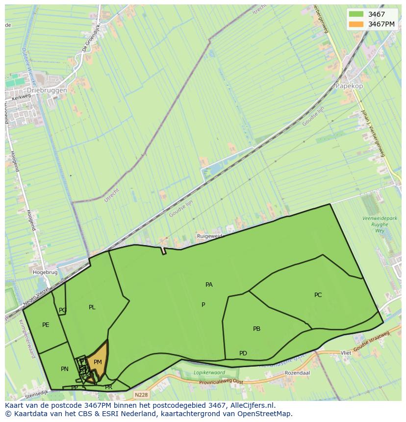 Afbeelding van het postcodegebied 3467 PM op de kaart.