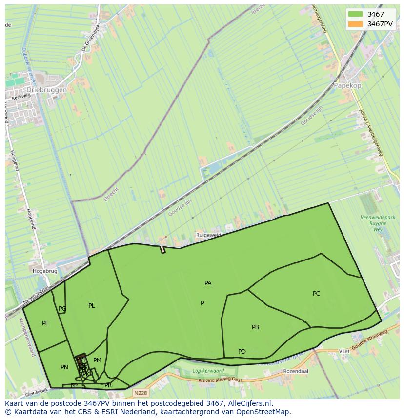 Afbeelding van het postcodegebied 3467 PV op de kaart.