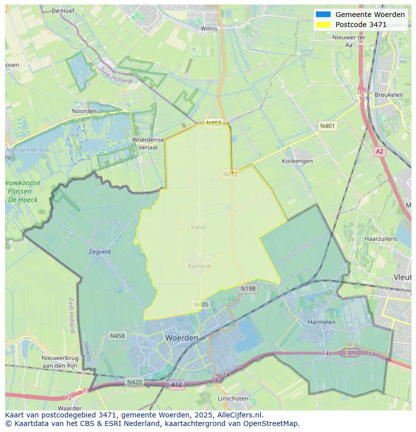 Afbeelding van het postcodegebied 3471 op de kaart.