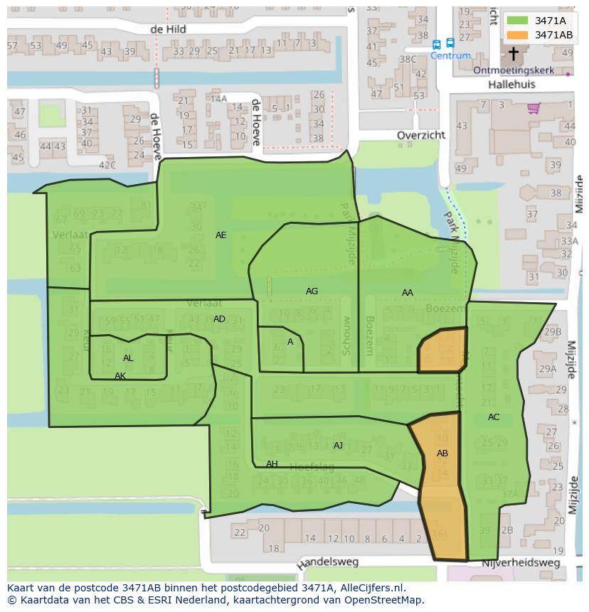 Afbeelding van het postcodegebied 3471 AB op de kaart.