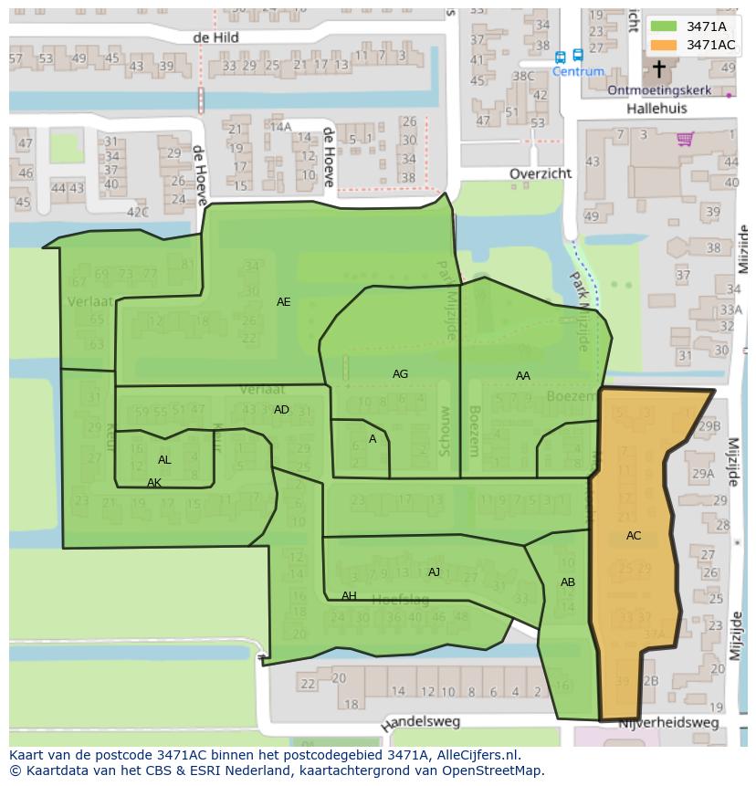 Afbeelding van het postcodegebied 3471 AC op de kaart.