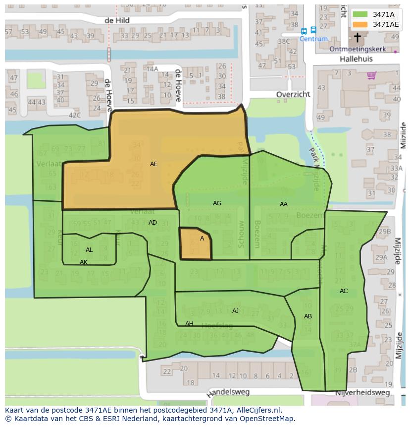Afbeelding van het postcodegebied 3471 AE op de kaart.
