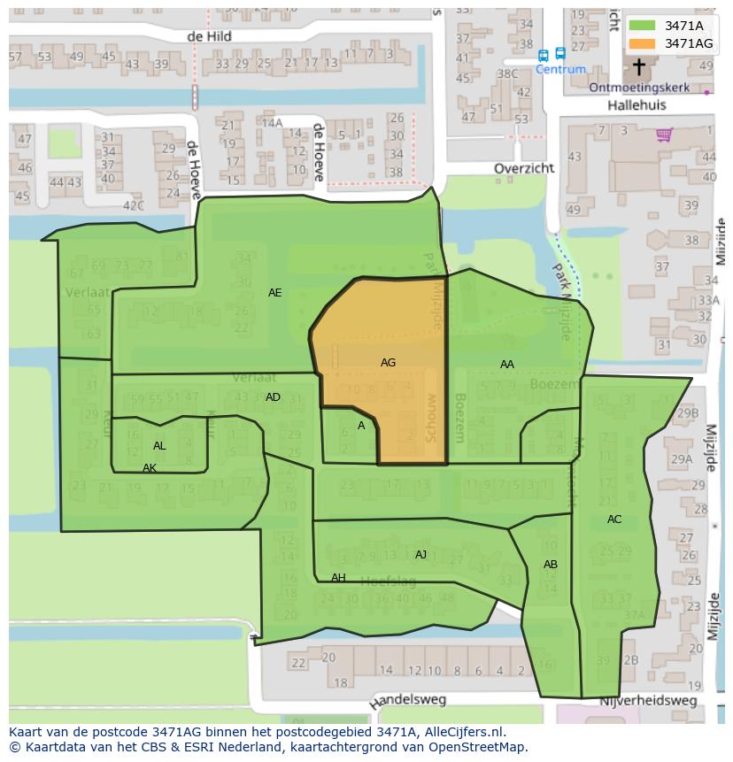 Afbeelding van het postcodegebied 3471 AG op de kaart.