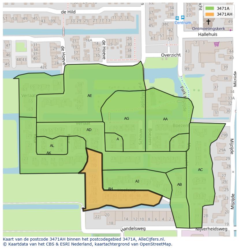 Afbeelding van het postcodegebied 3471 AH op de kaart.