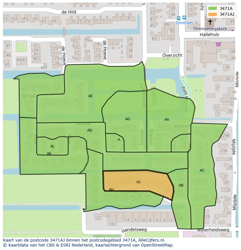 Afbeelding van het postcodegebied 3471 AJ op de kaart.