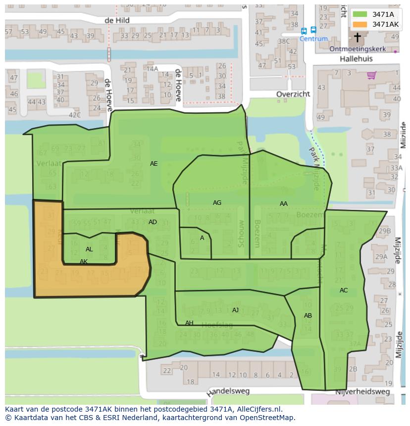 Afbeelding van het postcodegebied 3471 AK op de kaart.