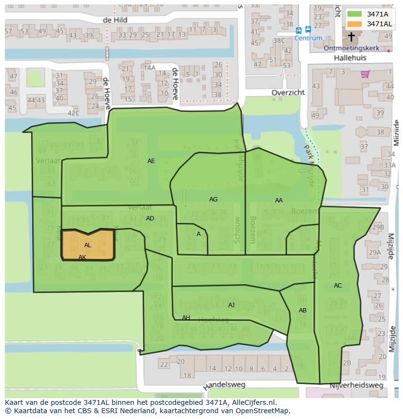 Afbeelding van het postcodegebied 3471 AL op de kaart.