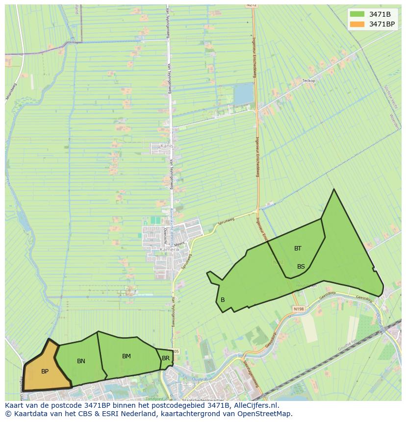 Afbeelding van het postcodegebied 3471 BP op de kaart.
