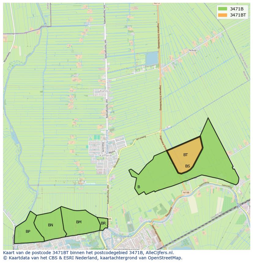 Afbeelding van het postcodegebied 3471 BT op de kaart.