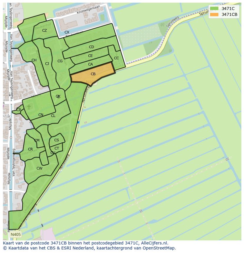 Afbeelding van het postcodegebied 3471 CB op de kaart.
