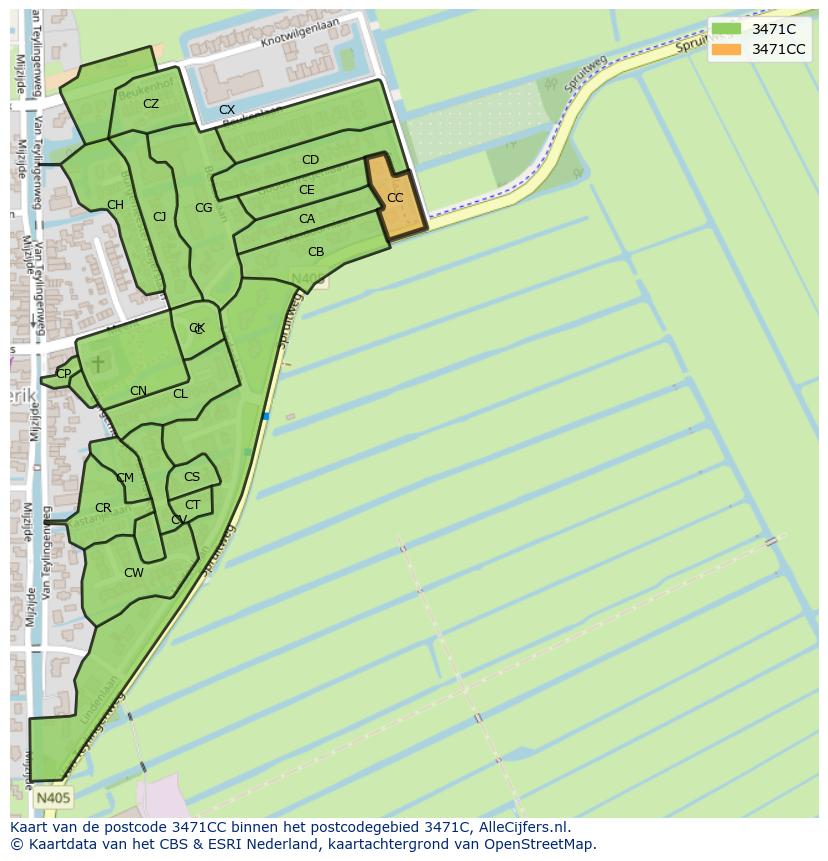 Afbeelding van het postcodegebied 3471 CC op de kaart.