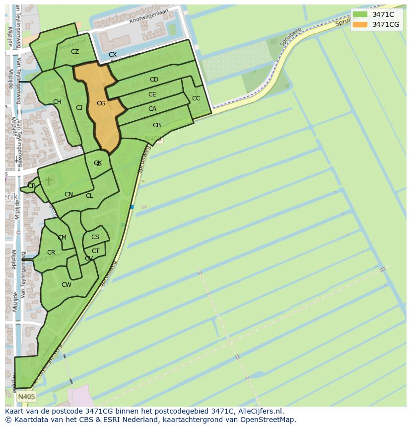 Afbeelding van het postcodegebied 3471 CG op de kaart.