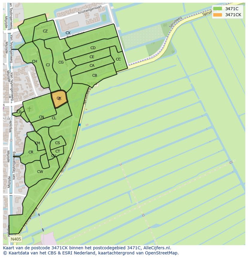 Afbeelding van het postcodegebied 3471 CK op de kaart.
