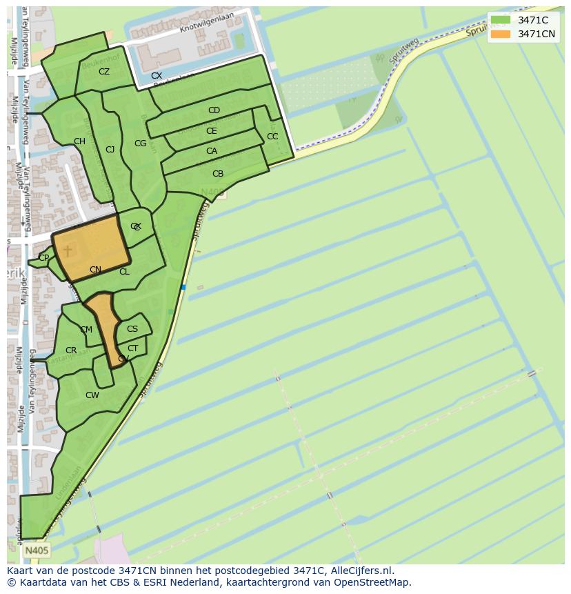 Afbeelding van het postcodegebied 3471 CN op de kaart.