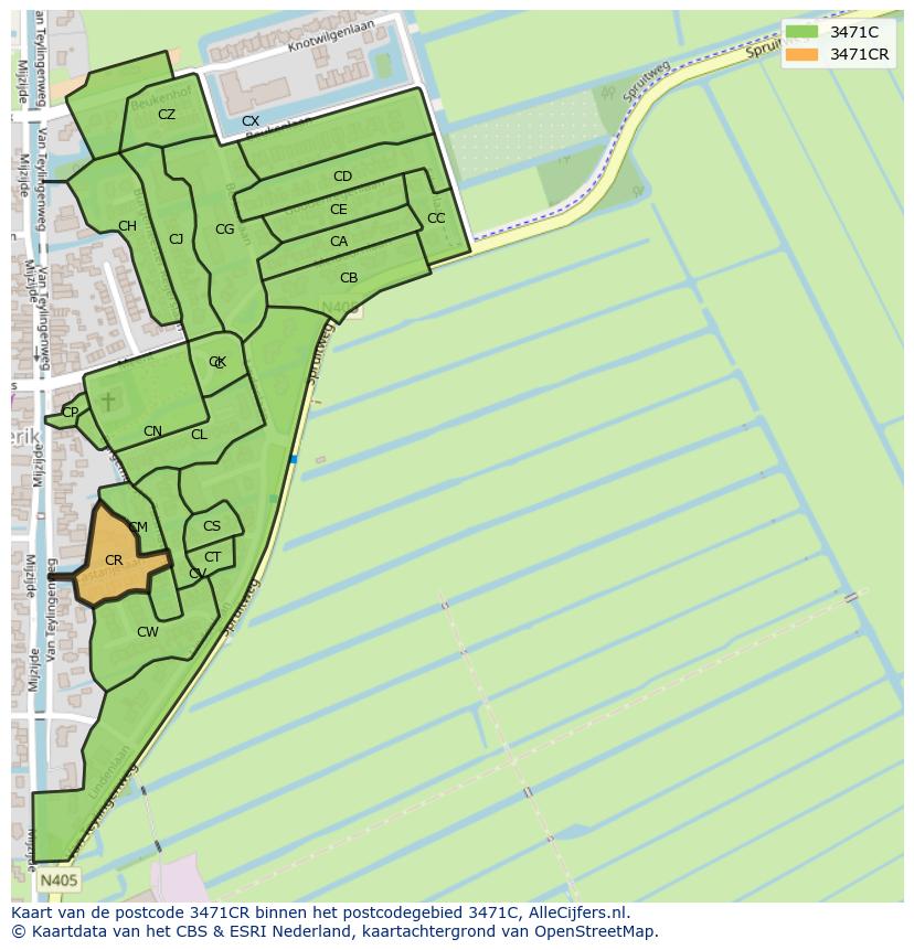 Afbeelding van het postcodegebied 3471 CR op de kaart.