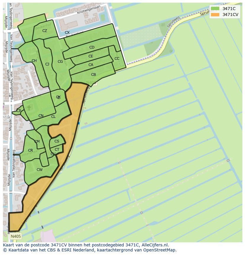 Afbeelding van het postcodegebied 3471 CV op de kaart.