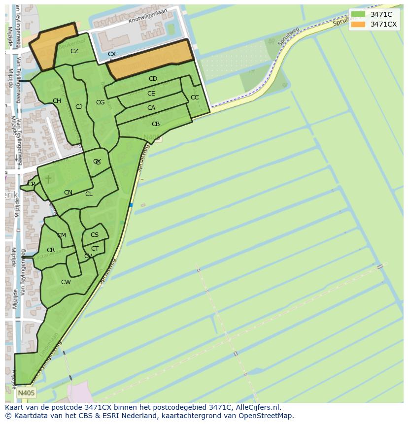 Afbeelding van het postcodegebied 3471 CX op de kaart.