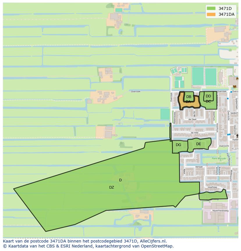 Afbeelding van het postcodegebied 3471 DA op de kaart.