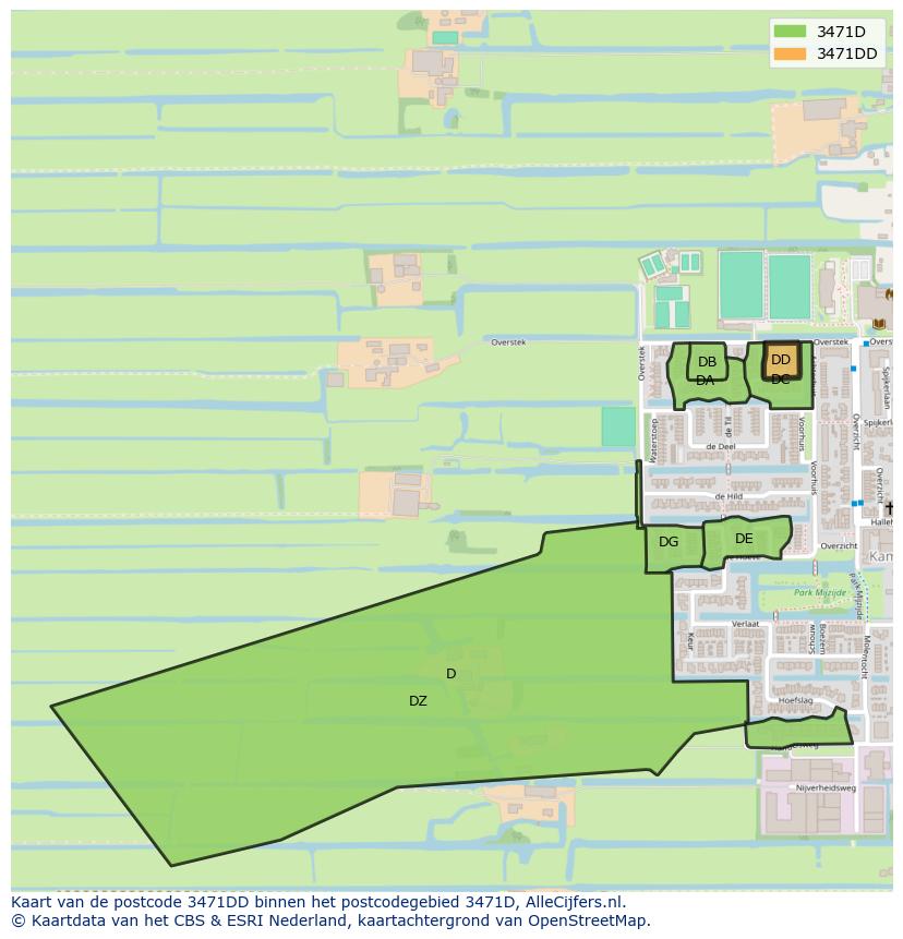 Afbeelding van het postcodegebied 3471 DD op de kaart.