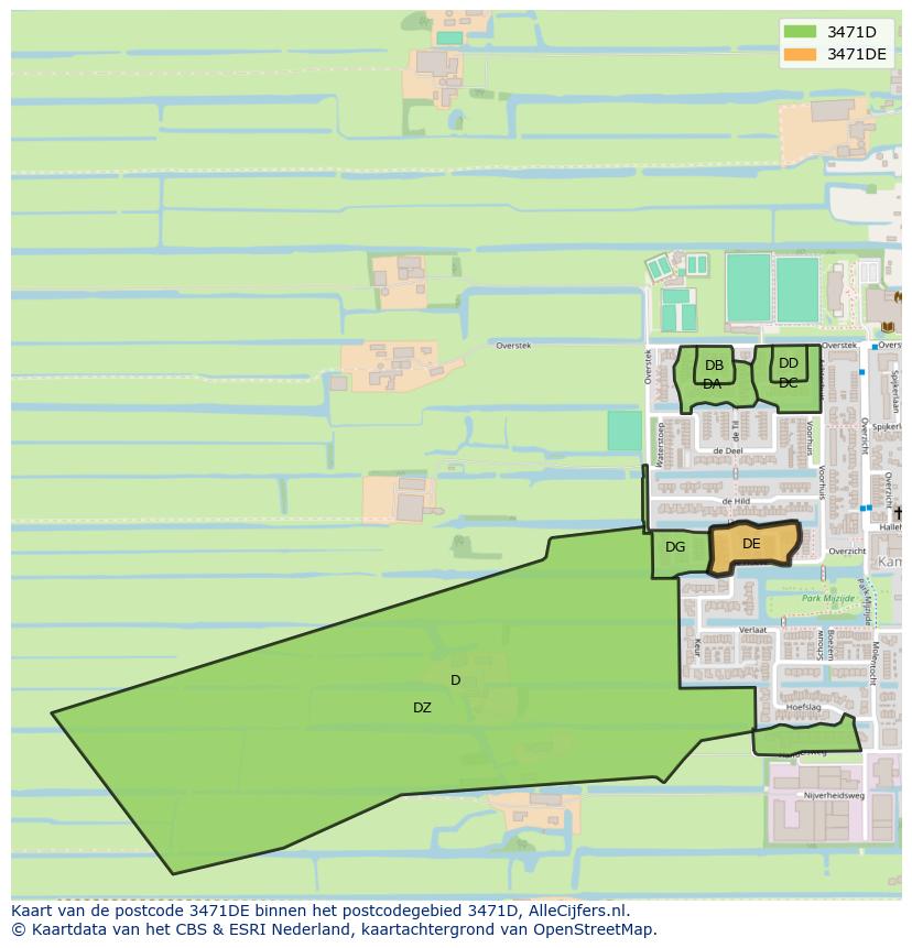 Afbeelding van het postcodegebied 3471 DE op de kaart.