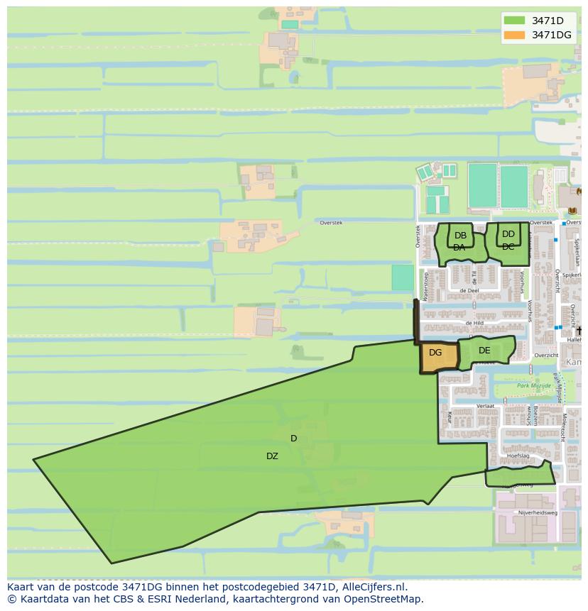 Afbeelding van het postcodegebied 3471 DG op de kaart.