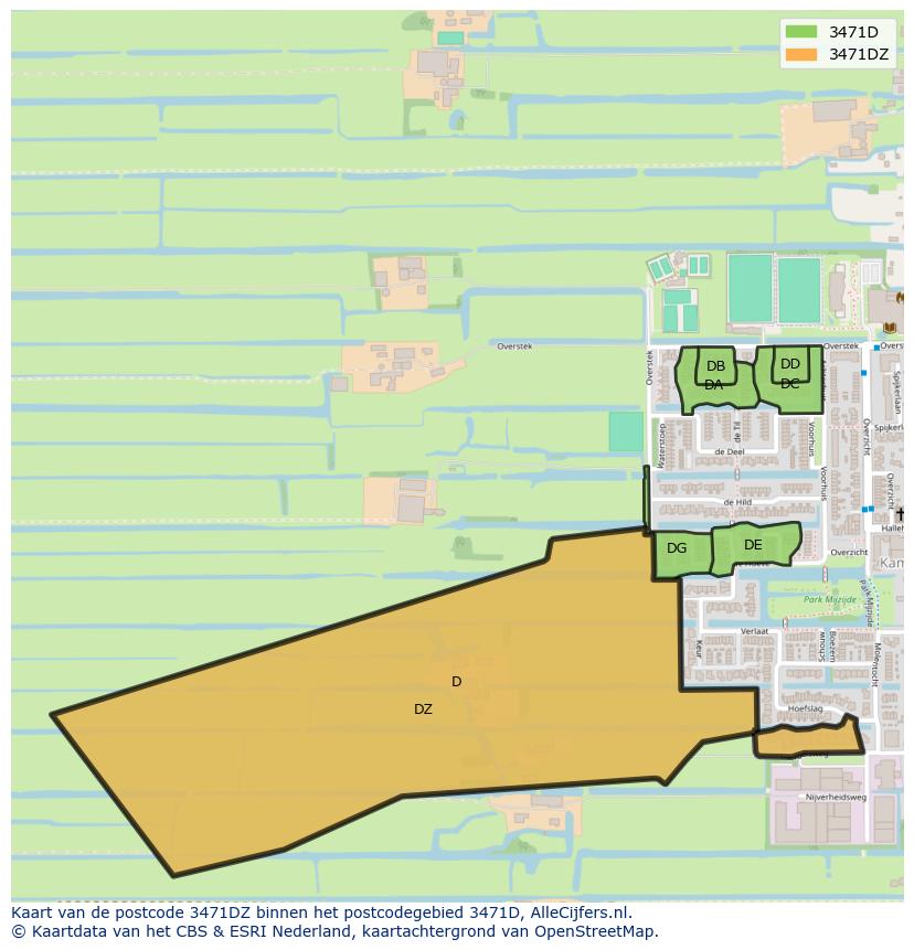 Afbeelding van het postcodegebied 3471 DZ op de kaart.
