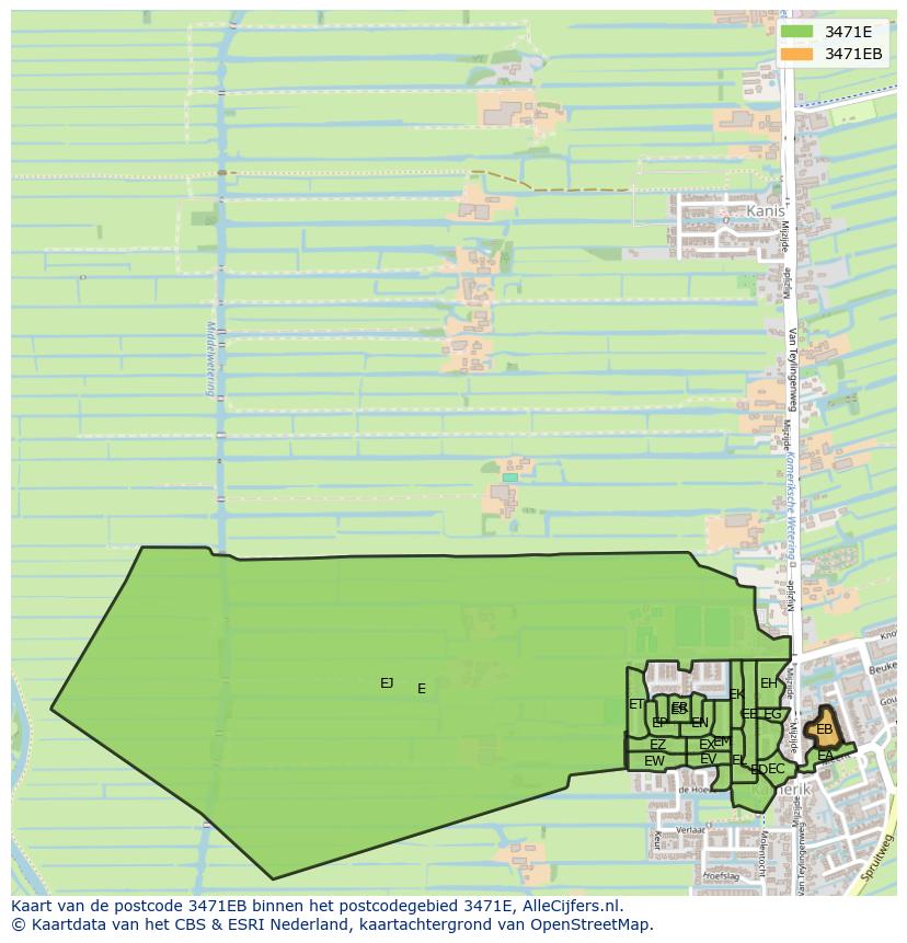 Afbeelding van het postcodegebied 3471 EB op de kaart.
