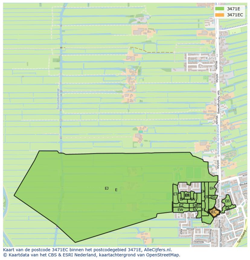 Afbeelding van het postcodegebied 3471 EC op de kaart.
