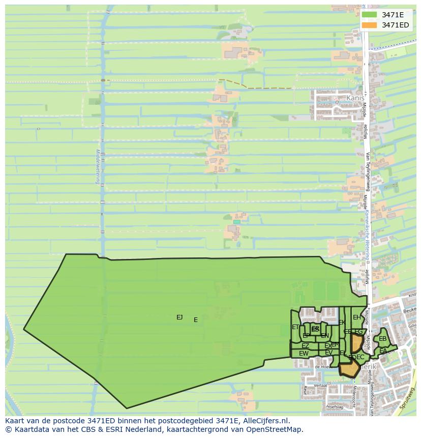 Afbeelding van het postcodegebied 3471 ED op de kaart.