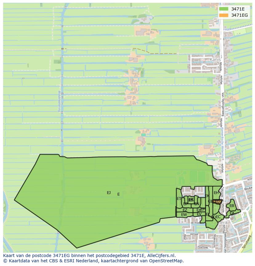 Afbeelding van het postcodegebied 3471 EG op de kaart.