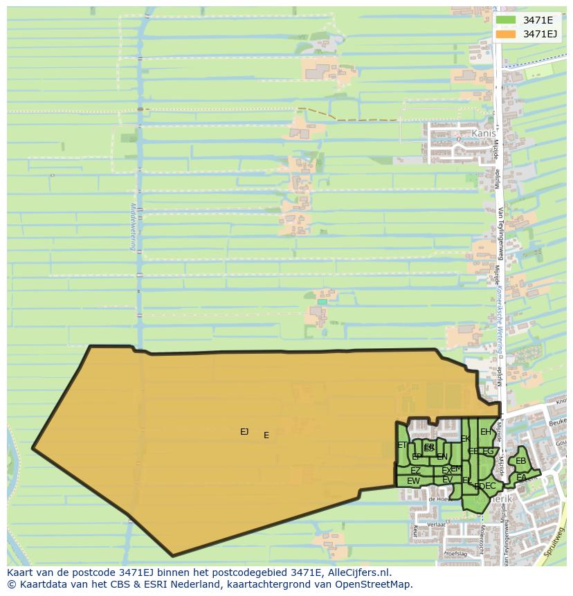 Afbeelding van het postcodegebied 3471 EJ op de kaart.