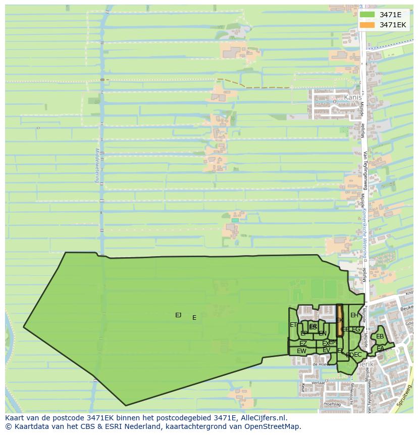 Afbeelding van het postcodegebied 3471 EK op de kaart.