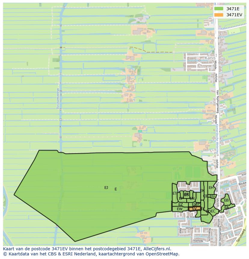 Afbeelding van het postcodegebied 3471 EV op de kaart.