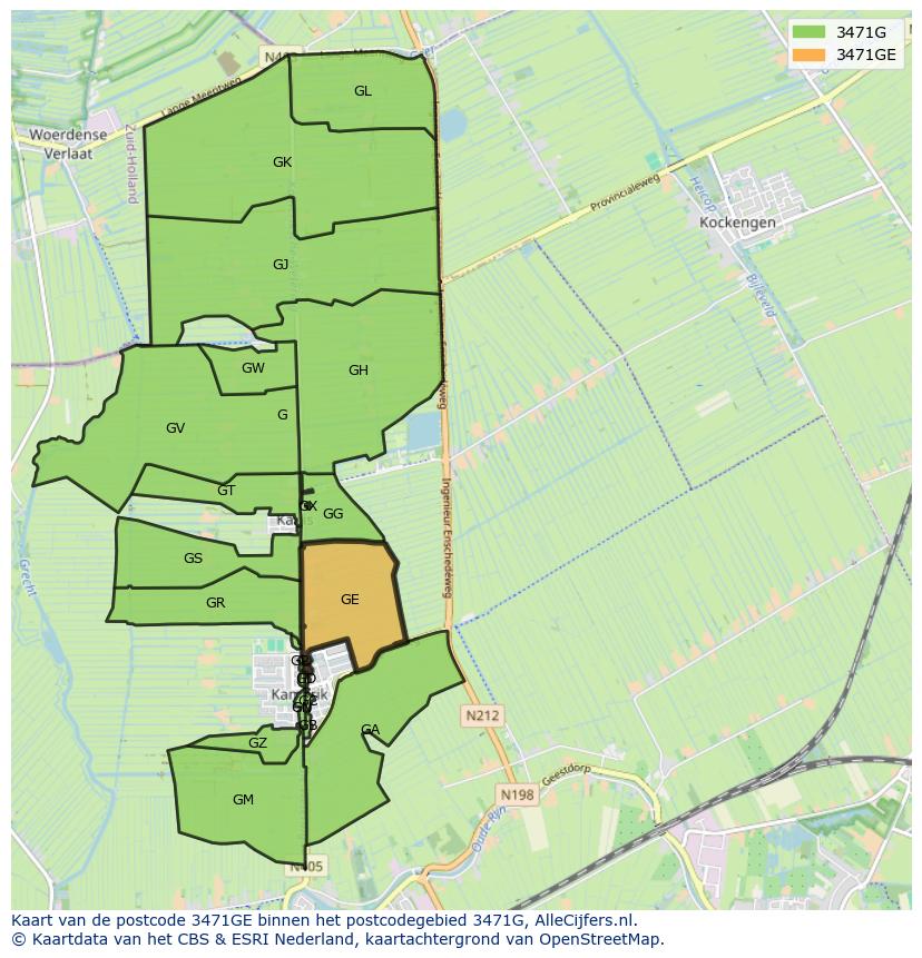 Afbeelding van het postcodegebied 3471 GE op de kaart.