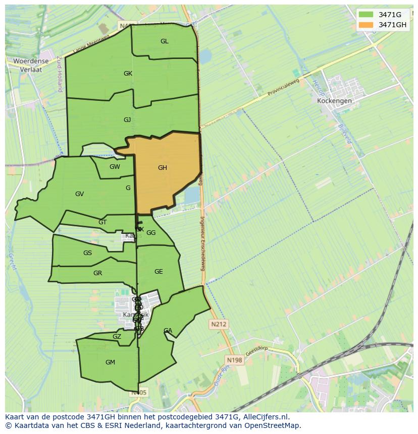 Afbeelding van het postcodegebied 3471 GH op de kaart.