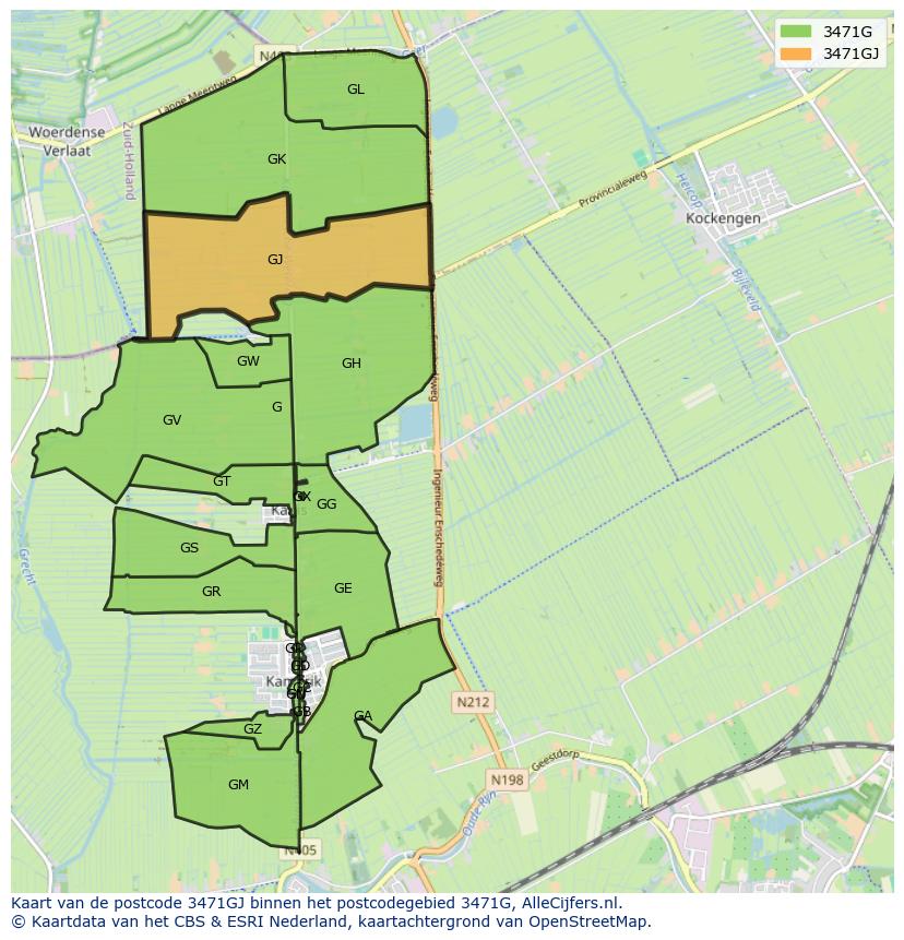 Afbeelding van het postcodegebied 3471 GJ op de kaart.