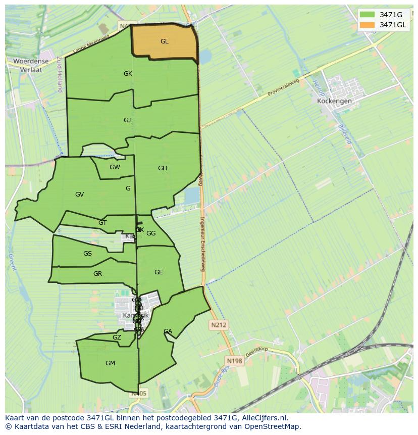 Afbeelding van het postcodegebied 3471 GL op de kaart.
