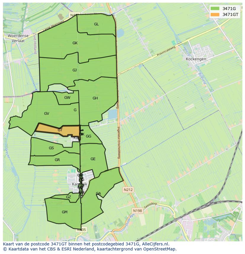 Afbeelding van het postcodegebied 3471 GT op de kaart.