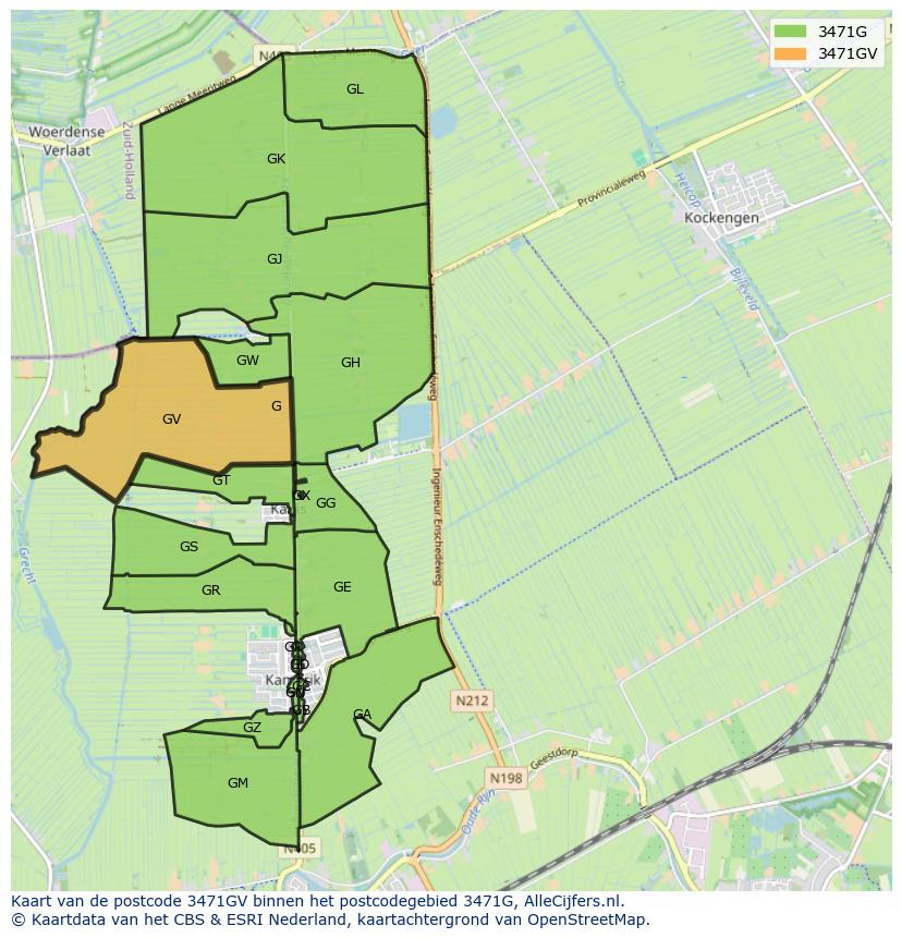 Afbeelding van het postcodegebied 3471 GV op de kaart.