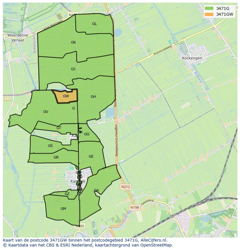 Afbeelding van het postcodegebied 3471 GW op de kaart.