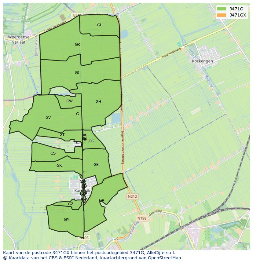 Afbeelding van het postcodegebied 3471 GX op de kaart.